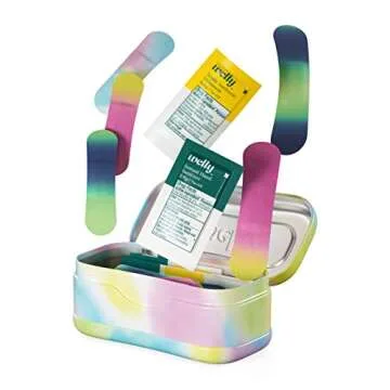 Welly Quick Fix Colorwash, On The Go First Aid Kit, Assorted Bandages, Ointments, and Hand Sanitizer, Tie Dye Patterns, 2 Pack