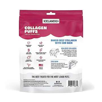 Icelandic+ Collagen Puffs: Baked Beef Collagen with Cod Skin 2.5oz - Treats for Med-Lg Dogs, Crunchy...