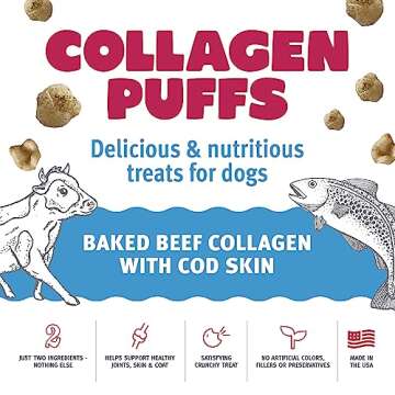 Icelandic+ Collagen Puffs: Baked Beef Collagen with Cod Skin 2.5oz - Treats for Med-Lg Dogs, Crunchy Protein Bites