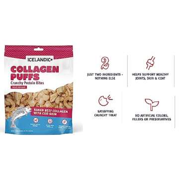 Icelandic+ Collagen Puffs: Baked Beef Collagen with Cod Skin 2.5oz - Treats for Med-Lg Dogs, Crunchy Protein Bites