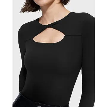 PUMIEY Knot Front Long Sleeve Bodysuit for Stylish Comfort