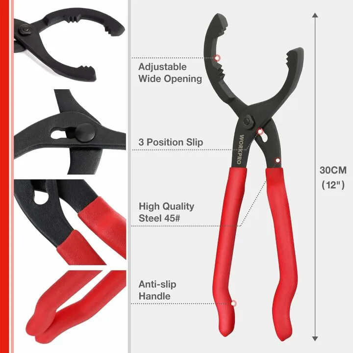 Adjustable Oil Filter Pliers Wrench - WORKPRO 12"