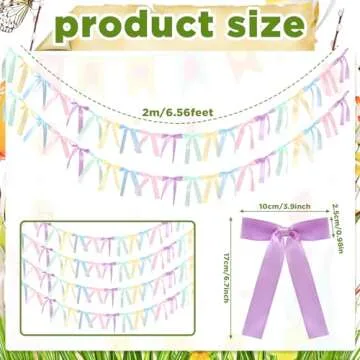 VitalCozy 4 Sets Pastel Easter Rainbow Banner Satin Ribbon Bows 3.5 Inch Satin Twist Tie Bows Pretie...