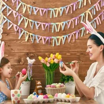 VitalCozy 4 Sets Pastel Easter Rainbow Banner Satin Ribbon Bows 3.5 Inch Satin Twist Tie Bows Pretied Premade Colored Craft Bows Garland Hanging Decoration for Easter Indoor Outdoor Garden Wedding