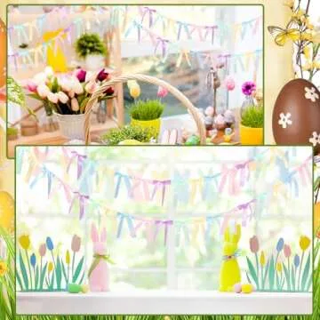 VitalCozy 4 Sets Pastel Easter Rainbow Banner Satin Ribbon Bows 3.5 Inch Satin Twist Tie Bows Pretied Premade Colored Craft Bows Garland Hanging Decoration for Easter Indoor Outdoor Garden Wedding