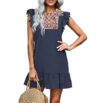 KIRUNDO Women's 2024 Summer Mini Dress - Floral Embroidered Boho Style