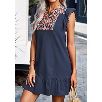 KIRUNDO Mini Dress Floral Embroidery Stylish Comfort