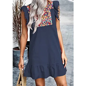 KIRUNDO Mini Dress Floral Embroidery Stylish Comfort