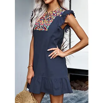 KIRUNDO Mini Dress Floral Embroidery Stylish Comfort