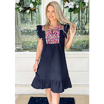 KIRUNDO Mini Dress Floral Embroidery Stylish Comfort