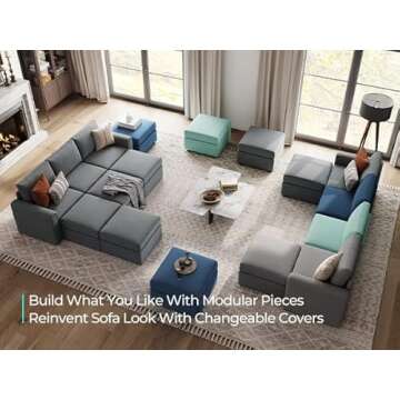 LINSY HOME Sofa Couch, Reversible Sectional Sofa with Storage, Modular Sofa with Chaise for Living Room, Dark Grey