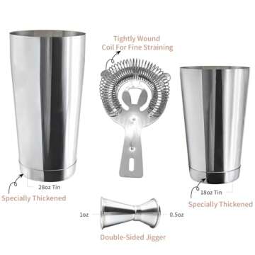 Safring Boston Cocktail Shaker Bar Set, Weighted Boston Shaker Tins, Bartender Kit with 18oz & 28oz ...