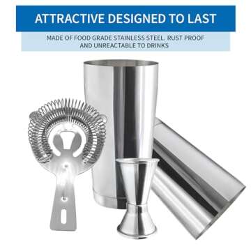 Safring Boston Cocktail Shaker Bar Set, Weighted Boston Shaker Tins, Bartender Kit with 18oz & 28oz Mixed Drink Shaker, Hawthorne Strainer, Double Measuring Jigger - Silver