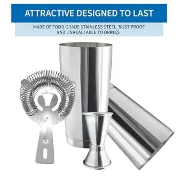 Safring Boston Cocktail Shaker Bar Set, Weighted Boston Shaker Tins, Bartender Kit with 18oz & 28oz Mixed Drink Shaker, Hawthorne Strainer, Double Measuring Jigger - Silver
