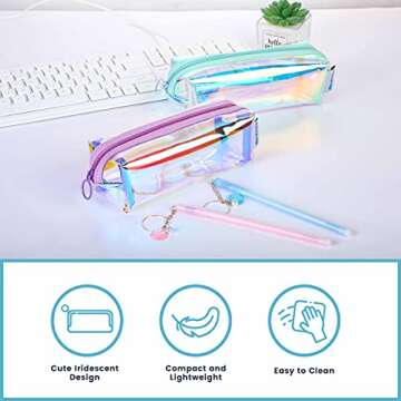 EzPacking Holographic Clear Makeup Pouch/Cute Iridescent Cosmetic Organizer/Sparkly Glittery Women’s Toiletries Holder/Transparent Ladies Zipper Bag for Purse or Tote (Lilac)