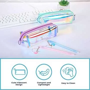 EzPacking Holographic Clear Makeup Pouch/Cute Iridescent Cosmetic Organizer/Sparkly Glittery Women’s Toiletries Holder/Transparent Ladies Zipper Bag for Purse or Tote (Lilac)