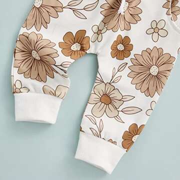 3Pcs Baby Girl Outfits Floral Sweatshirt + Pants + Headband Infant Fall Winter Clothes White 6-12 Months