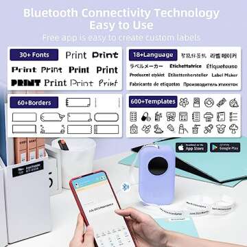 Phomemo D30 Label Maker, Bluetooth Thermal Mini Label Printer - Portable Label Maker Machine with Tape,Labeler Compatible with iOS&Android, Easy to Use for Home Office Organization,Purple