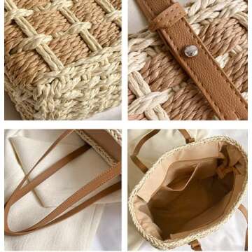 LYANYAN Straw Shoulder Bag Chic Plaid Tote for Summer