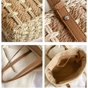 LYANYAN Straw Shoulder Bag Chic Plaid Tote for Summer