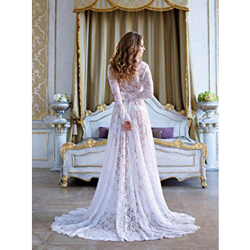 ZIUMUDY Maternity Deep V-Neck Lace Dress for Photography