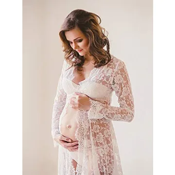 ZIUMUDY Maternity Deep V-Neck Lace Dress for Photography