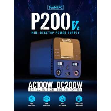 ToolkitRC P200 V2.0 Mini Desktop Power Supply with Adjustable AC/DC Output