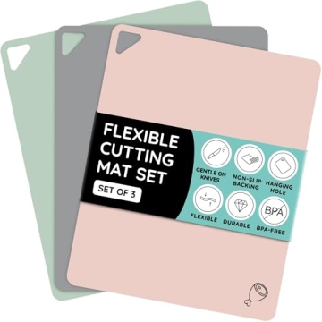 Extra Thick Flexible Cutting Boards - Set of 3, Non-Slip Plastic Cutting Mats for Kitchen