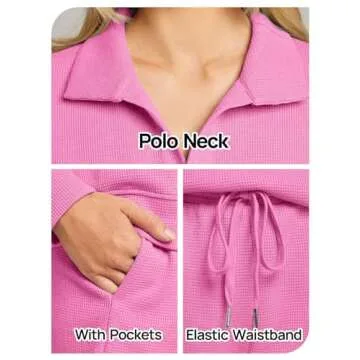 MEROKEETY Women's Waffle Knit Lounge Set in Hot Pink