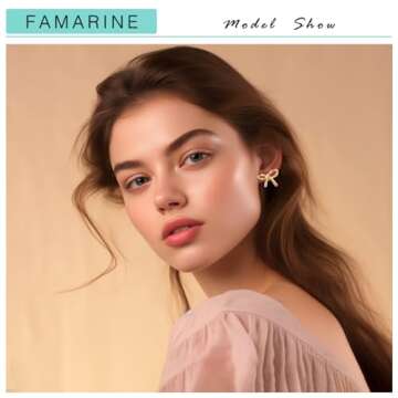 FAMARINE Gold Bow Earrings Women Bow Stud Earrings Chic Small Earrings Jewelry