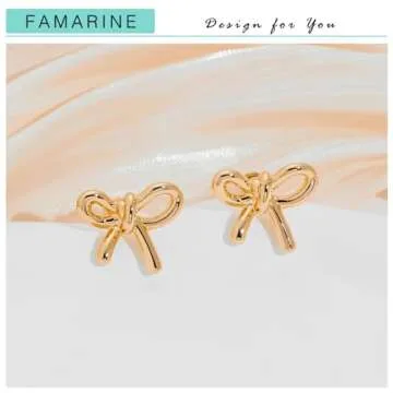 FAMARINE Gold Bow Earrings Women Bow Stud Earrings Chic Small Earrings Jewelry