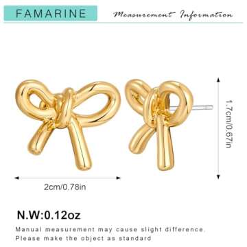 FAMARINE Gold Bow Earrings Women Bow Stud Earrings Chic Small Earrings Jewelry