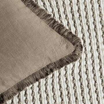 Foindtower Decorative Linen Fringe Throw Pillow Covers Cozy Boho Farmhouse Cushion Cover with Tassels Soft Accent Pillowcase for Chair Sofa Bed Living Room Home Decor, 22×22 Inch, 1PC, Light Brown