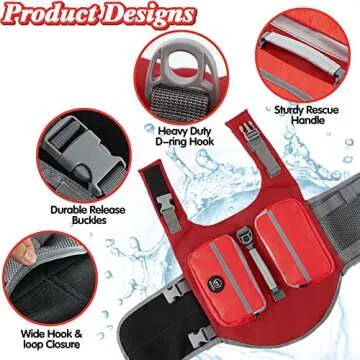 EMUST Life Jacket for Large Dogs with Pockets & Handles