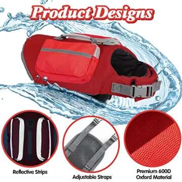 EMUST Life Jacket for Large Dogs with Pockets & Handles