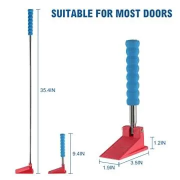 Long Handle Door Stopper Wedge - Set of 2 - Heavy-Duty, Adjustable, Non-Slip Rubber Wedge, Extendabl...