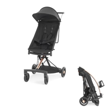 Evolur Roamer Ultra Light Umbrella Stroller in Gold Black, Quick One-Hand Easy Fold Travel Stroller,...
