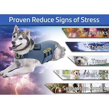 CozyVest® Dog Anxiety Vest 3-in-1 Music & Aromatherapy Shirt, Relaxing Sound & Essential Oils Jacket, Fireworks Thunder Separation & Thunderstorm Canine Stress Relief Coat (Gray, Large [41-64 Lbs])