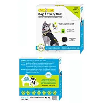 CozyVest® Dog Anxiety Vest 3-in-1 Music & Aromatherapy Shirt, Relaxing Sound & Essential Oils Jacket, Fireworks Thunder Separation & Thunderstorm Canine Stress Relief Coat (Gray, Large [41-64 Lbs])