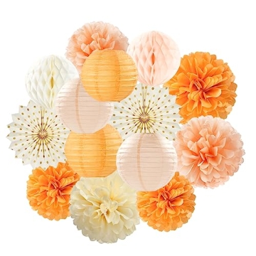Beige-Orange Peach Fall Party-Decorations Paper-Lanterns - 14pcs Autumn Thanksgiving Harvest Birthda...