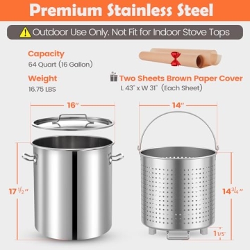 ARC 64 Quart Stainless Steel Seafood Boil Pot for Outdoor Cooking
