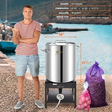 ARC 64 Quart Stainless Steel Seafood Boil Pot for Outdoor Cooking