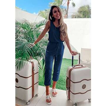 PRETTYGARDEN Women's Two Piece Outfit Sleeveless Crewneck Tops with Sweatpants Active Tracksuit Lounge Wear (Dark Blue,Medium)