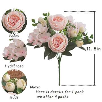 karoro 4 Bunches Artificial Flowers Pink Peonies for Decoration Silk Flowers Fake Roses Arrangements...