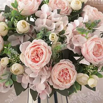 karoro 4 Bunches Artificial Flowers Pink Peonies for Decoration Silk Flowers Fake Roses Arrangements Plastic Table Centerpiece Faux Flores for Home Vase Living Room Decor