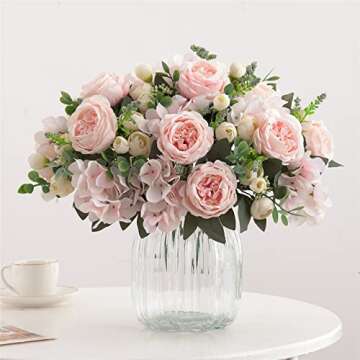 karoro 4 Bunches Artificial Flowers Pink Peonies for Decoration Silk Flowers Fake Roses Arrangements Plastic Table Centerpiece Faux Flores for Home Vase Living Room Decor