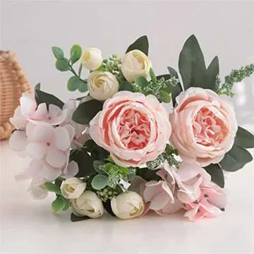 karoro 4 Bunches Artificial Flowers Pink Peonies for Decoration Silk Flowers Fake Roses Arrangements Plastic Table Centerpiece Faux Flores for Home Vase Living Room Decor