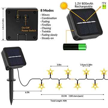 Extra-Long 4-Pack 400 LED Solar Star String Lights Outdoor 160FT, Waterproof Decorative Lights Each 40FT with 8 Lighting Modes, Solar Powered Garden Lights for Christmas Tree Party Wedding Patio Yard