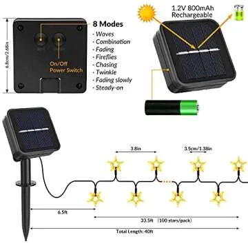 Extra-Long 4-Pack 400 LED Solar Star String Lights Outdoor 160FT, Waterproof Decorative Lights Each 40FT with 8 Lighting Modes, Solar Powered Garden Lights for Christmas Tree Party Wedding Patio Yard
