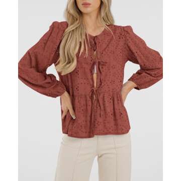 KIRUNDO Women's Casual Tie Front Bow Peplum Top